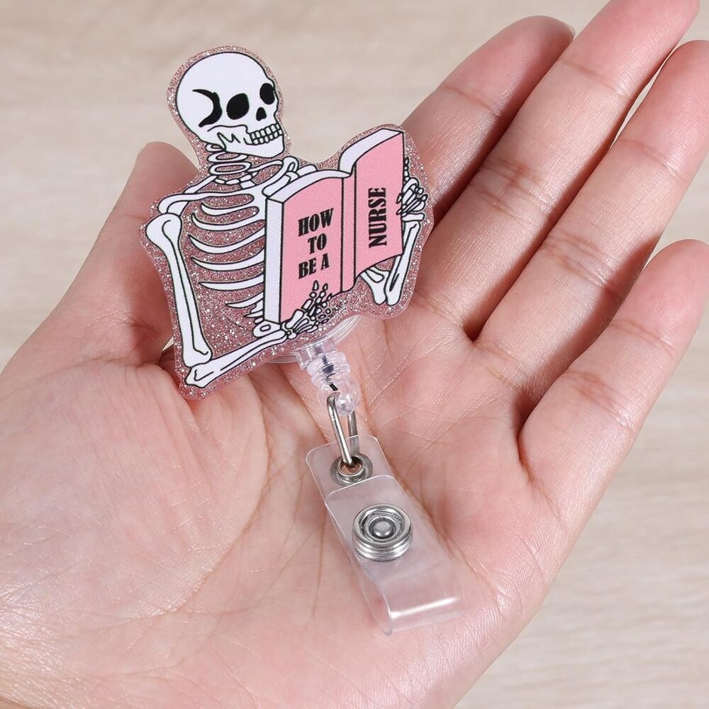 Funny Skeleton Nurse Badge Reel, How to BE A Nurse Fun Badge Holder with Retract - Picture 4 of 6